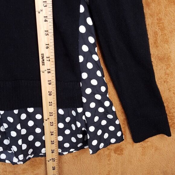 KATE SPADE Sweater Womens Small Black Turtleneck Wool Polka Dot Silk Hem - Picture 9 of 10
